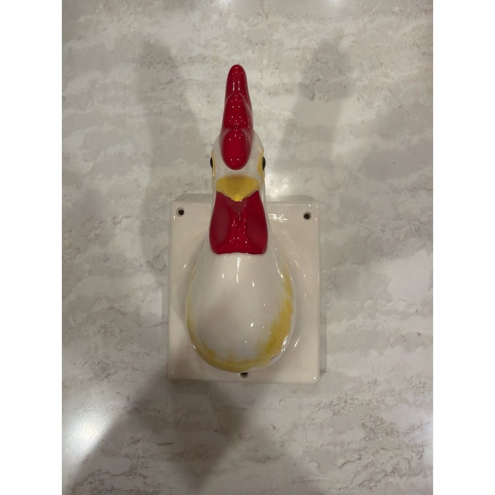 Vintage Large Ceramic Rooster Wall Mount Towel Holder